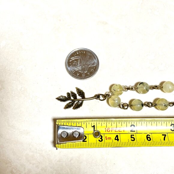 Natural Yellow Green Prehnite Necklace, Bronze Leaf Branch + Genuine Gemstone - Picture 14 of 16